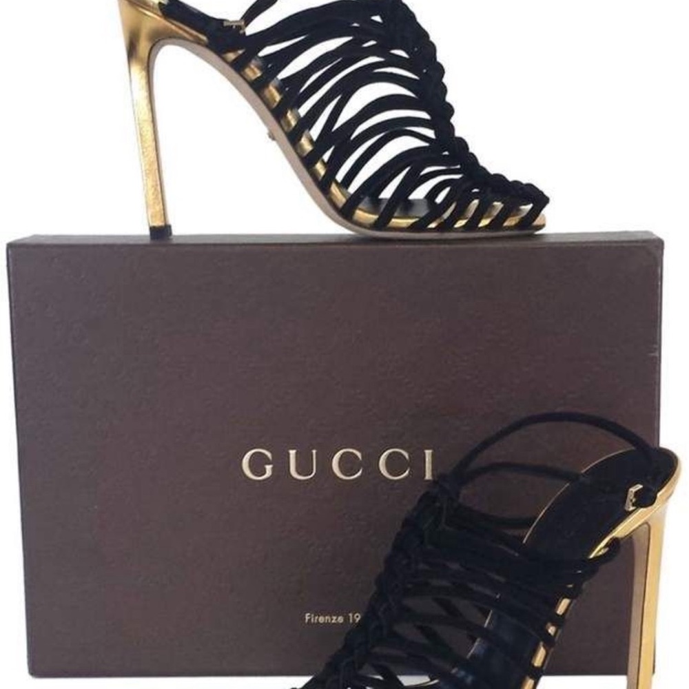 Gucci Black and Gold Strappy Sandals